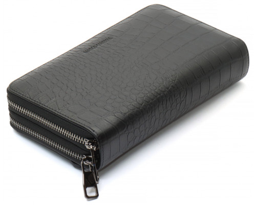 Чорний гаманець-клатч на дві блискавки із фактурної натуральної шкіри Marco Coverna MCJP-5902B