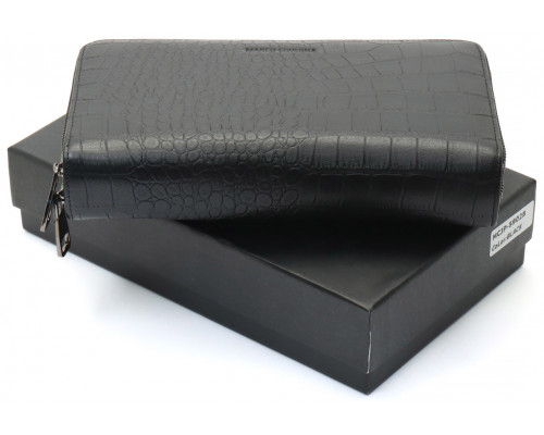 Чорний гаманець-клатч на дві блискавки із фактурної натуральної шкіри Marco Coverna MCJP-5902B