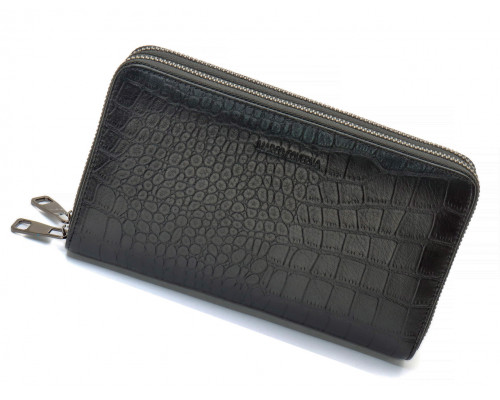 Чорний гаманець-клатч на дві блискавки із фактурної натуральної шкіри Marco Coverna MCJP-5902B