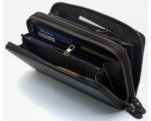 Чорний гаманець-клатч на дві блискавки з натуральної шкіри Marco Coverna B-5902B-1Q