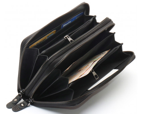 Чорний гаманець-клатч на дві блискавки з натуральної шкіри Marco Coverna B-5902B-1Q