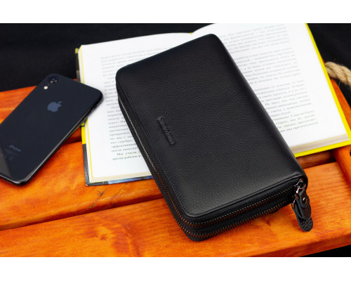 Чорний гаманець-клатч на дві блискавки з натуральної шкіри Marco Coverna B-5902B-1Q