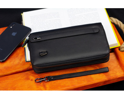 Чорний гаманець-клатч на дві блискавки з натуральної шкіри Marco Coverna B-5902B-1Q