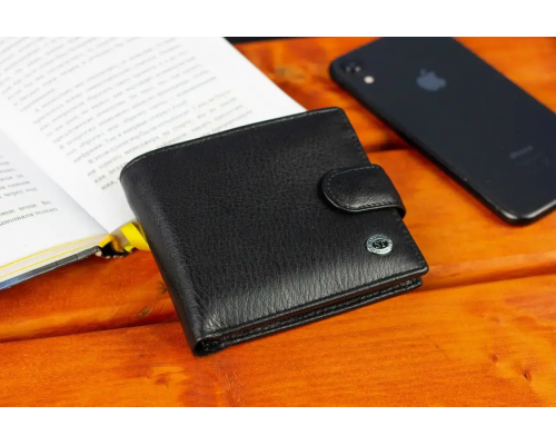 Шкіряне чоловіче портмоне на кнопці ST Leather ST-104-1 чорний