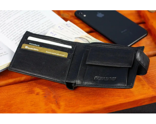 Шкіряне чоловіче портмоне на кнопці ST Leather ST-104-1 чорний