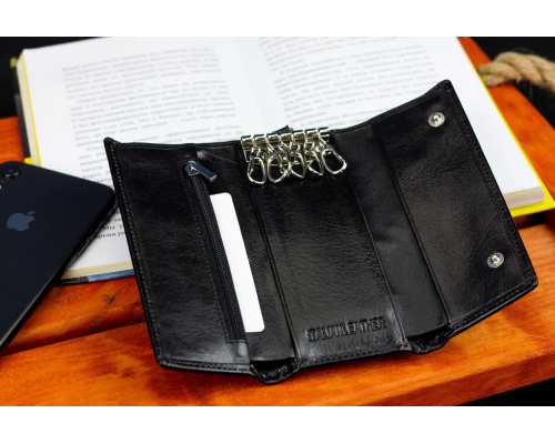 Чорна ключниця з натуральної шкіри із відділенням для грошей ST Leather B416