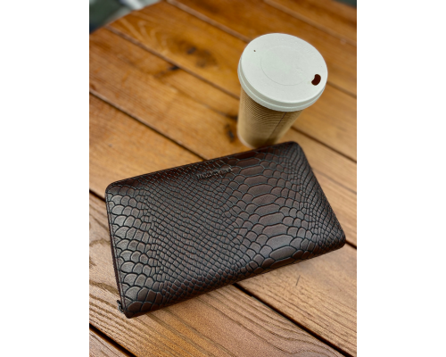 Коричневий гаманець-клатч на дві блискавки з блоком під картки із натуральної шкіри Marco Coverna MC086-5901С