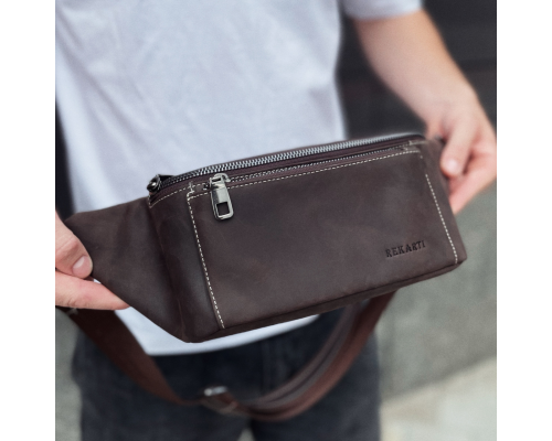 Сумка-бананка зі шкіри 24х11х8, чоловічий крейзі хорс для гаджетів на пояс CH-7371 коричнева