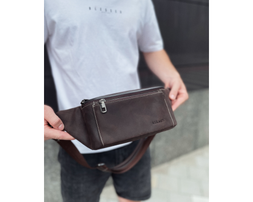 Сумка-бананка зі шкіри 24х11х8, чоловічий крейзі хорс для гаджетів на пояс CH-7371 коричнева