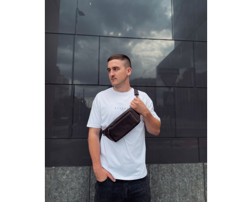 Сумка-бананка зі шкіри 24х11х8, чоловічий крейзі хорс для гаджетів на пояс CH-7371 коричнева