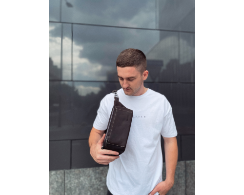 Сумка-бананка зі шкіри 24х11х8, чоловічий крейзі хорс для гаджетів на пояс CH-7371 коричнева