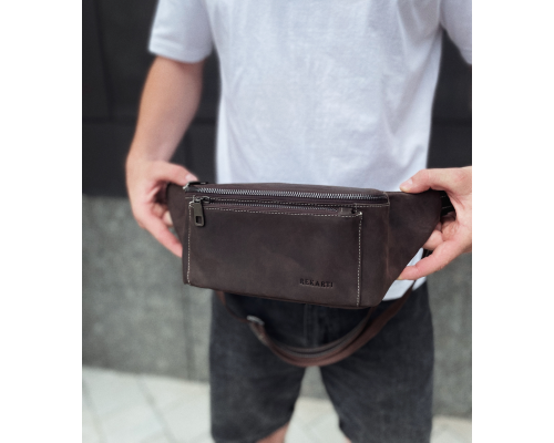 Сумка-бананка зі шкіри 24х11х8, чоловічий крейзі хорс для гаджетів на пояс CH-7371 коричнева