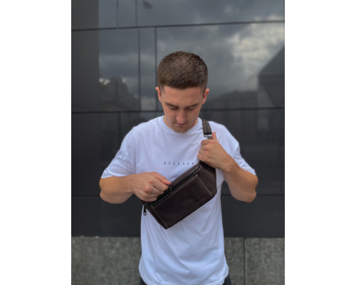 Сумка-бананка зі шкіри 24х11х8, чоловічий крейзі хорс для гаджетів на пояс CH-7371 коричнева