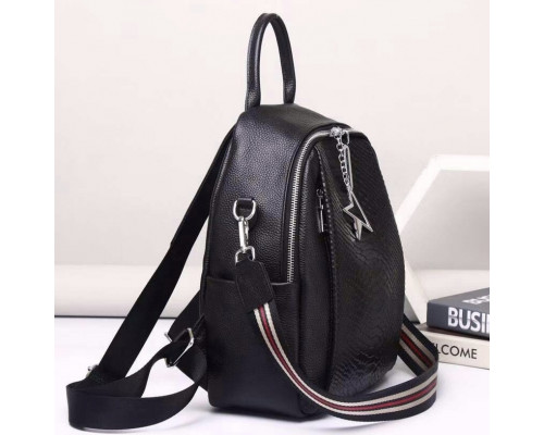 Жіночий рюкзак шкіряний міський з ременцем 23х30х11, сумка на спину для навчання, чорна