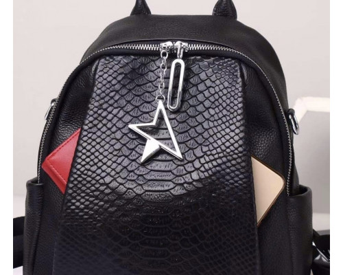 Жіночий рюкзак шкіряний міський з ременцем 23х30х11, сумка на спину для навчання, чорна