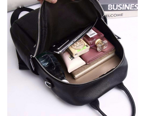 Жіночий рюкзак шкіряний міський з ременцем 23х30х11, сумка на спину для навчання, чорна