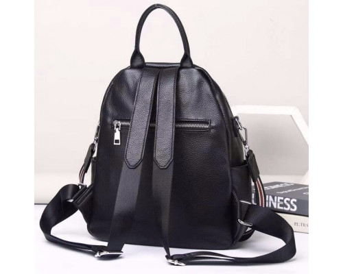 Жіночий рюкзак шкіряний міський з ременцем 23х30х11, сумка на спину для навчання, чорна