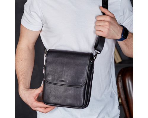Месенджер із клапаном через плече 24х20х6, шкіряна барсетка Tiding Bag TD-20033 чорна