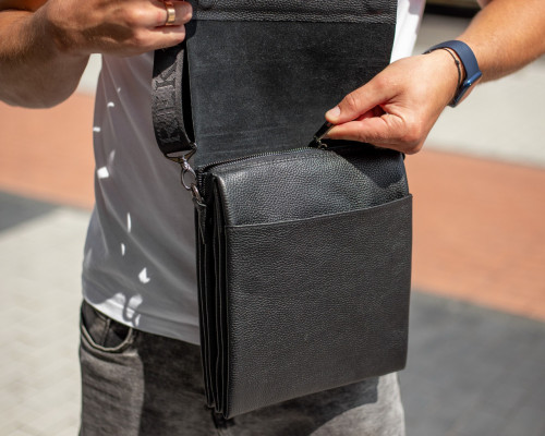 Чоловічий шкіряний месенджер 23х26х6, сумка планшет через плече BEXHILL TD-18621 чорний