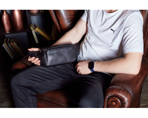 Сумка-бананка для телефону 11х25х8, стильний слінг із натуральної гладкої шкіри TD-31848 чорний