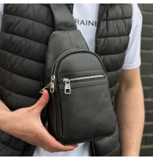 Чоловіча сумка-бананка через плече 18х32х7, рюкзак унісекс на груди з натуральної шкіри TIDING BAG 3280 чорний