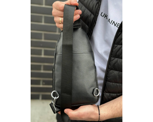 Чоловіча сумка-бананка через плече 18х32х7, рюкзак унісекс на груди з натуральної шкіри TIDING BAG 3280 чорний