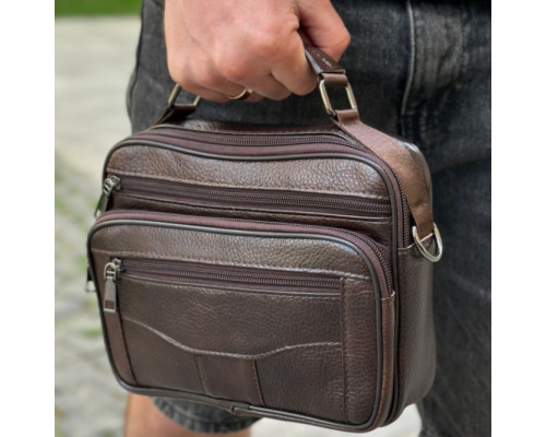 Чоловіча шкіряна сумка барсетка 23х19х7, месенджер через плече з коричневою ручкою BEXHILL 61881B