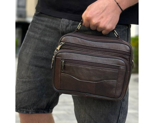 Чоловіча шкіряна сумка барсетка 23х19х7, месенджер через плече з коричневою ручкою BEXHILL 61881B