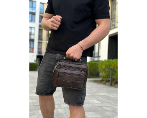 Чоловіча шкіряна сумка барсетка 23х19х7, месенджер через плече з коричневою ручкою BEXHILL 61881B