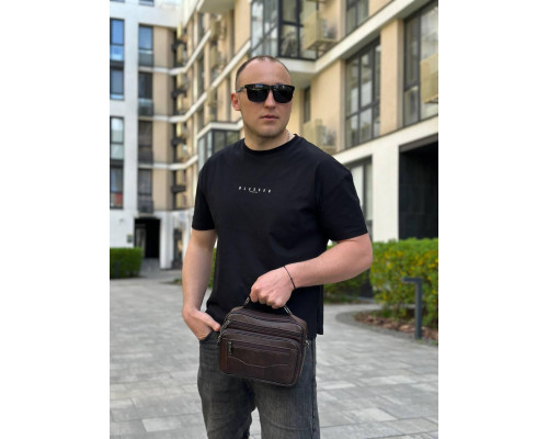 Чоловіча шкіряна сумка барсетка 23х19х7, месенджер через плече з коричневою ручкою BEXHILL 61881B