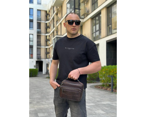 Чоловіча шкіряна сумка барсетка 23х19х7, месенджер через плече з коричневою ручкою BEXHILL 61881B
