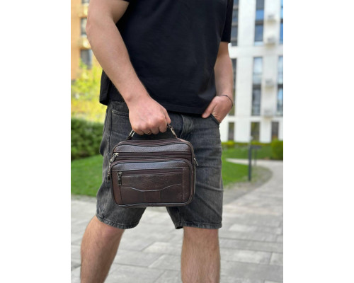 Чоловіча шкіряна сумка барсетка 23х19х7, месенджер через плече з коричневою ручкою BEXHILL 61881B