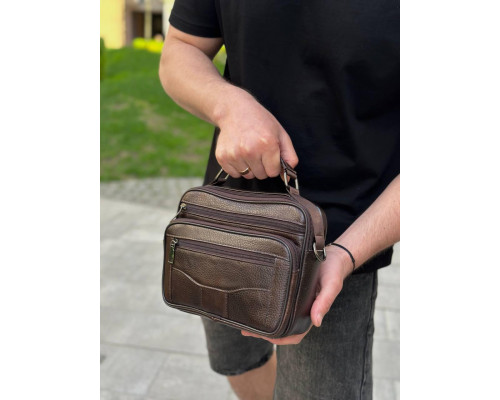 Чоловіча шкіряна сумка барсетка 23х19х7, месенджер через плече з коричневою ручкою BEXHILL 61881B
