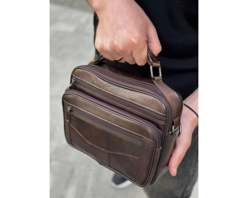 Чоловіча шкіряна сумка барсетка 23х19х7, месенджер через плече з коричневою ручкою BEXHILL 61881B