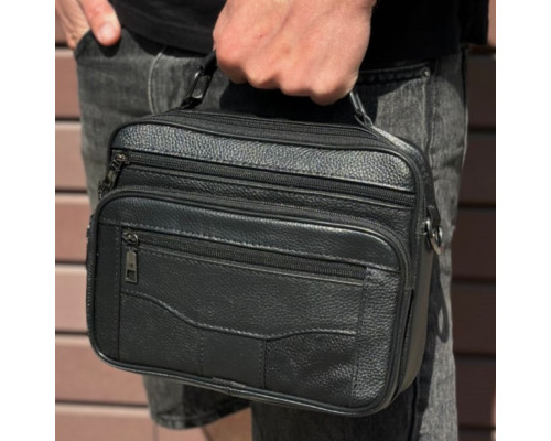 Чоловіча барсетка з ручкою 23х19х7, шкіряна сумка з ременем через плече BEXHILL BX-14440B чорна