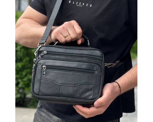 Чоловіча барсетка з ручкою 23х19х7, шкіряна сумка з ременем через плече BEXHILL BX-14440B чорна