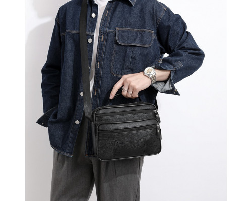 Чоловіча барсетка з ручкою 23х19х7, шкіряна сумка з ременем через плече BEXHILL BX-14440B чорна