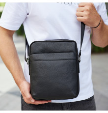 Чоловіча сумка-месенджер з двома відділеннями 21x26x7, шкіряний гаманець Tiding Bag 7459 чорного кольору