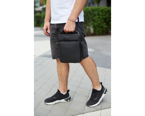 Чоловіча сумка-месенджер з двома відділеннями 21x26x7, шкіряний гаманець Tiding Bag 7459 чорного кольору