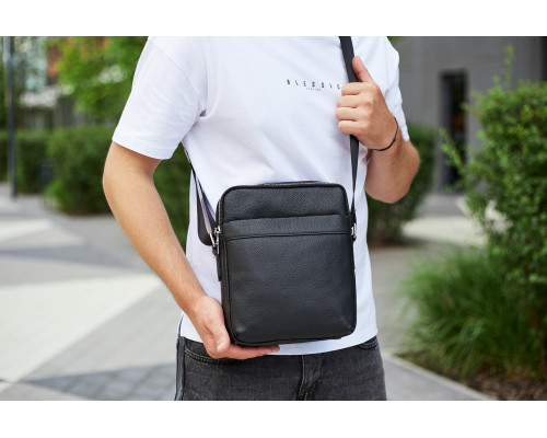 Чоловіча сумка-месенджер з двома відділеннями 21x26x7, шкіряний гаманець Tiding Bag 7459 чорного кольору