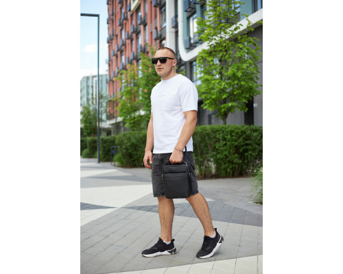 Чоловіча сумка-месенджер з двома відділеннями 21x26x7, шкіряний гаманець Tiding Bag 7459 чорного кольору