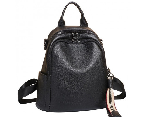 Шкіряний жіночий рюкзак міський 30х24х13, матова сумка на плечі, чорна