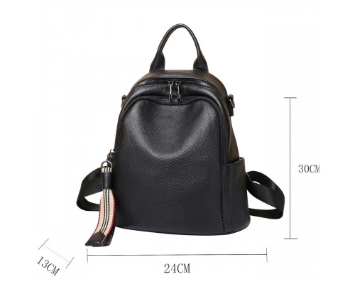 Шкіряний жіночий рюкзак міський 30х24х13, матова сумка на плечі, чорна