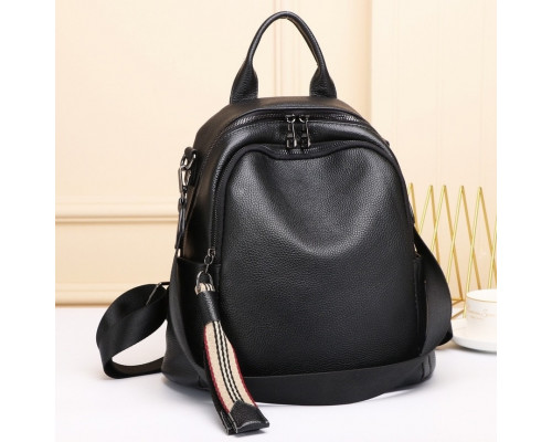 Шкіряний жіночий рюкзак міський 30х24х13, матова сумка на плечі, чорна