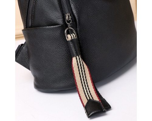 Шкіряний жіночий рюкзак міський 30х24х13, матова сумка на плечі, чорна