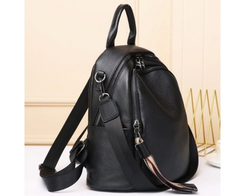 Шкіряний жіночий рюкзак міський 30х24х13, матова сумка на плечі, чорна