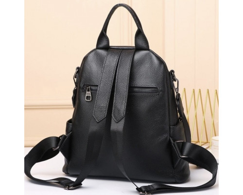 Шкіряний жіночий рюкзак міський 30х24х13, матова сумка на плечі, чорна
