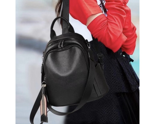Шкіряний жіночий рюкзак міський 30х24х13, матова сумка на плечі, чорна