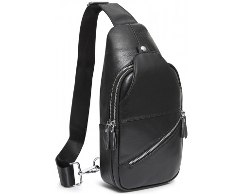 Чоловіча містка бананка 18х32х7, сумка шкіряна рюкзак для прогулянок Tiding Bag 7579 чорна