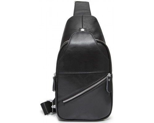 Чоловіча містка бананка 18х32х7, сумка шкіряна рюкзак для прогулянок Tiding Bag 7579 чорна